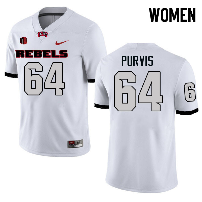 Women #64 Hank Purvis UNLV Rebels College Football Jerseys Stitched-White